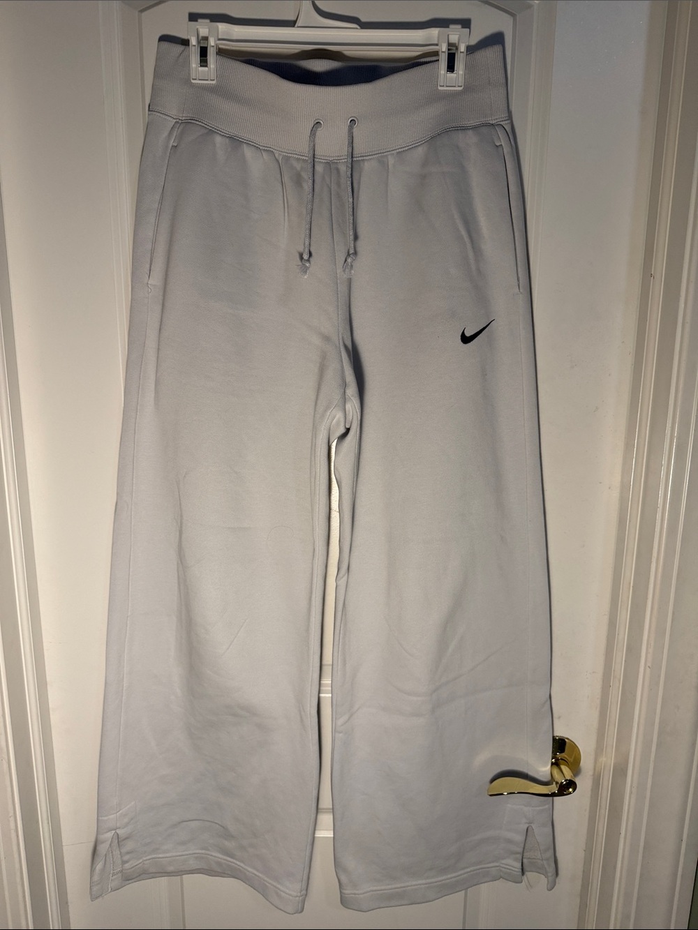 Nike Light Gray Wide-Leg Sweatpants with Black Swoosh